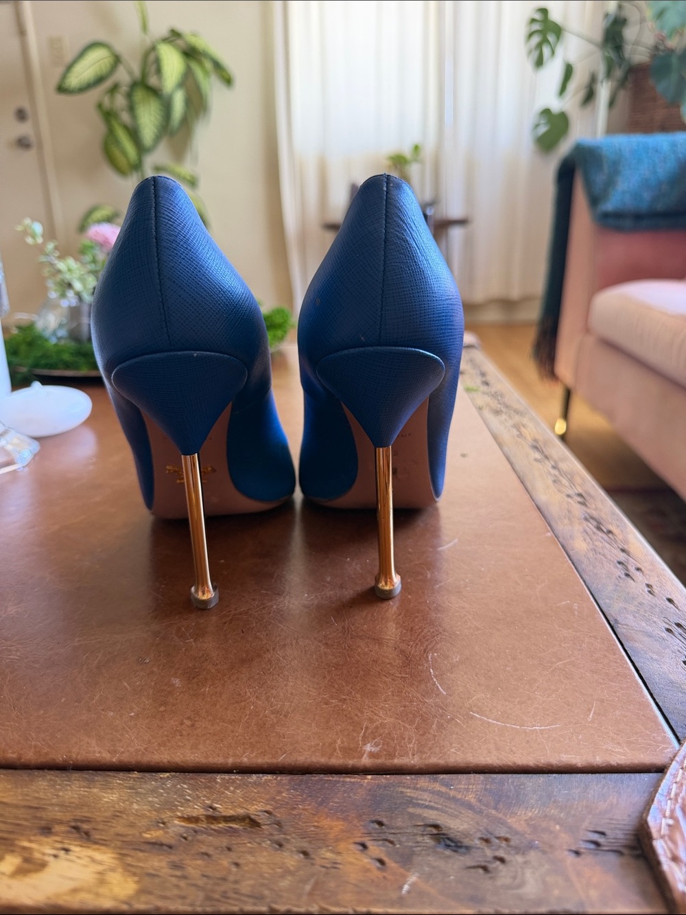 Prada Vibrant Blue Pointed-Toe Leather Pumps - Picture 5 of 5